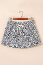 Khaki Leopard Print Tassel Drawstring Casual Denim Skort
