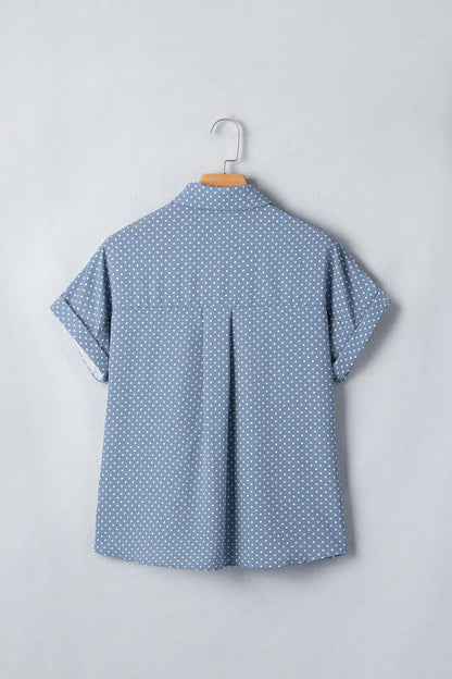 Khaki Dotted Print Cuffed Short Sleeve Shirt