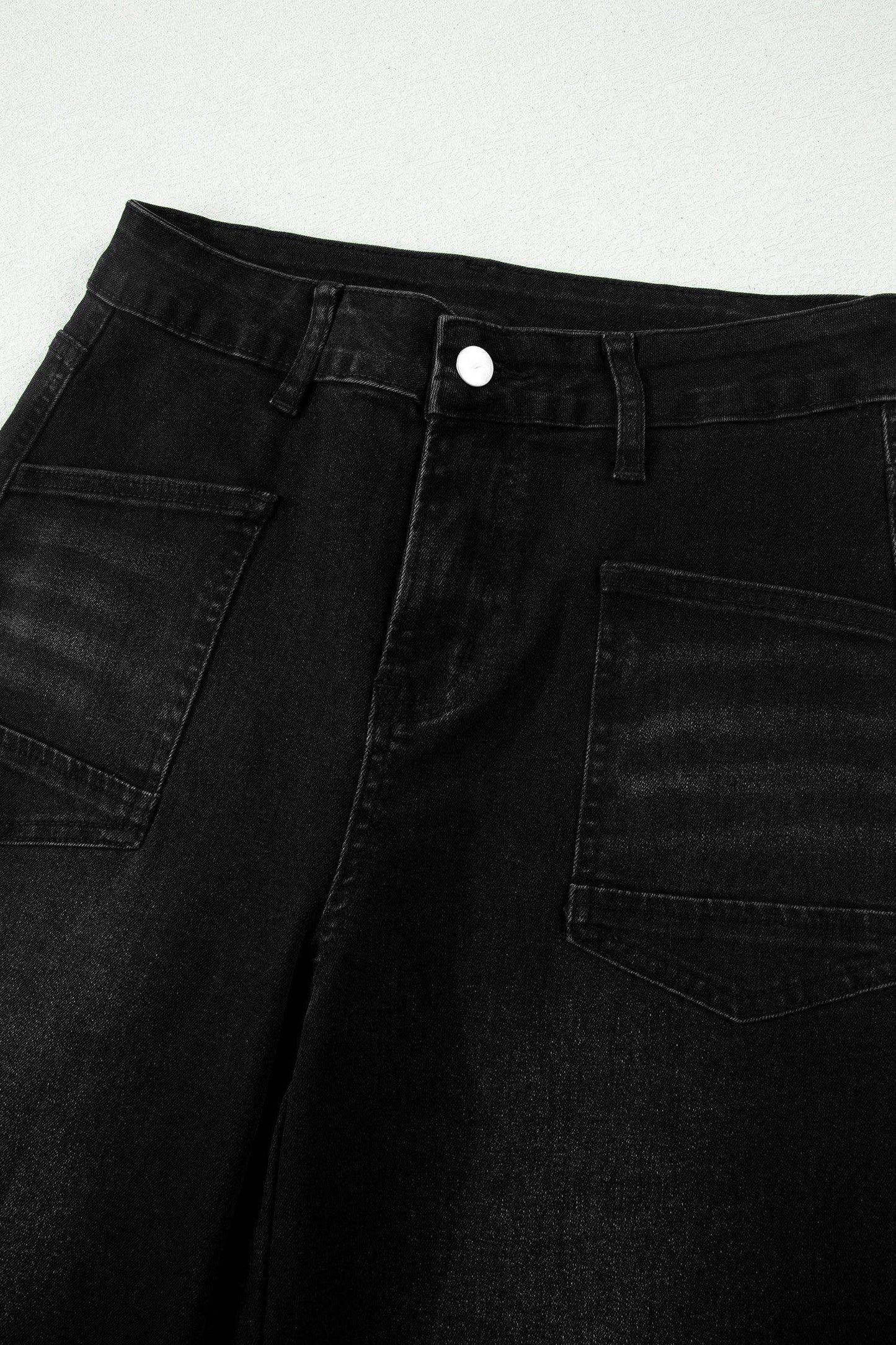 Black Frayed Cropped Straight Jeans - Sweet Fashion Wholesale