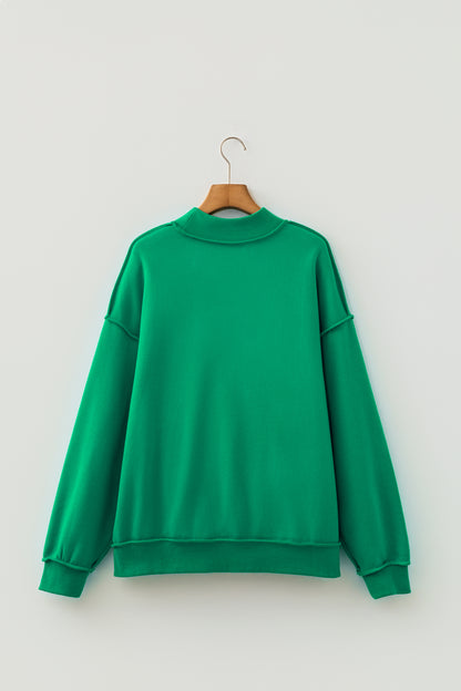 Bright Green Oversize Drop Shoulder Reversible Mock Neck Sweatshirt