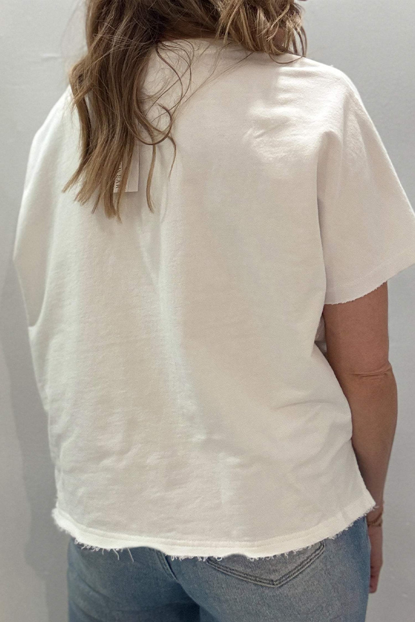 White Patriot Star Patched Notched Neck Mineral Washed Tee