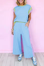Dark Green Color Block Detail Casual Two-piece Set - Sweet Fashion Wholesale