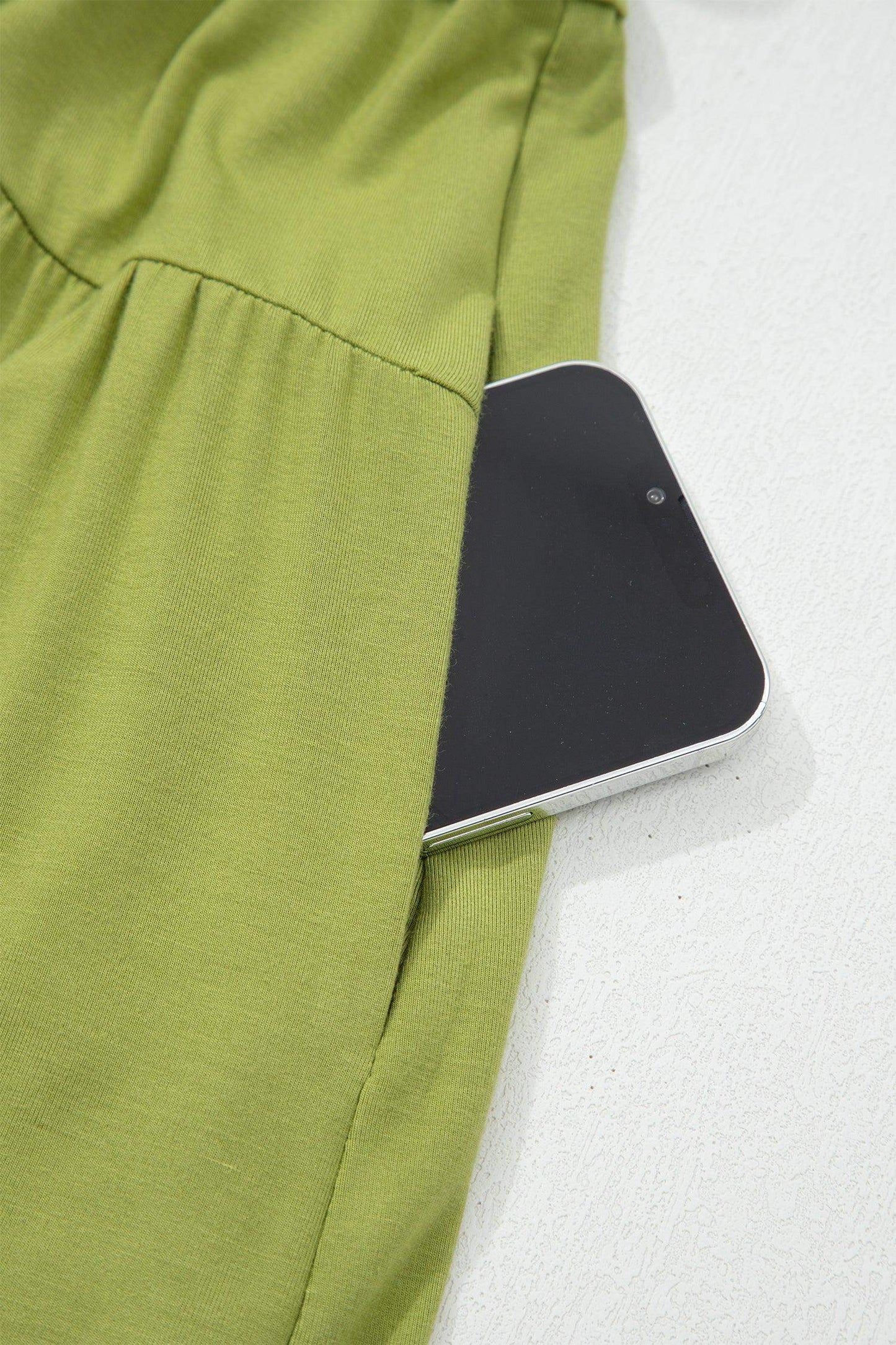 Fern Green Solid V Neck Cap Sleeve Tunic Elastic Waist Versatile Maxi Dress - Sweet Fashion Wholesale