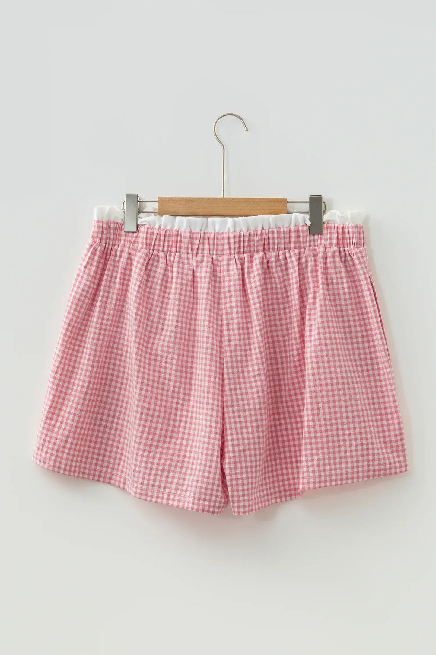 Red Contrast Trim Plaid Print Plus Size Shorts - Sweet Fashion Wholesale
