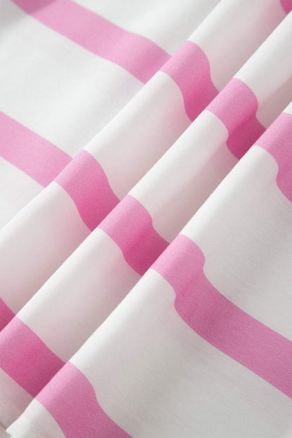 Pink Stripe Ricrac Trim Notched Neck Half Sleeve Vacation Dress
