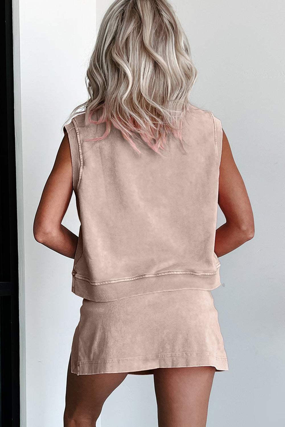 Yellow Cream 2 Pieces Mineral Wash Cotton Tank Top Lined Split Skort Set