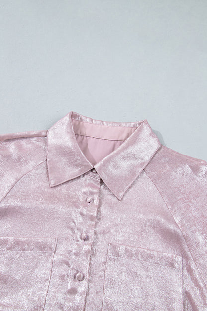 Delicacy Long Sleeve Button Front Ruffle Cuffs Back Paneling Shirt