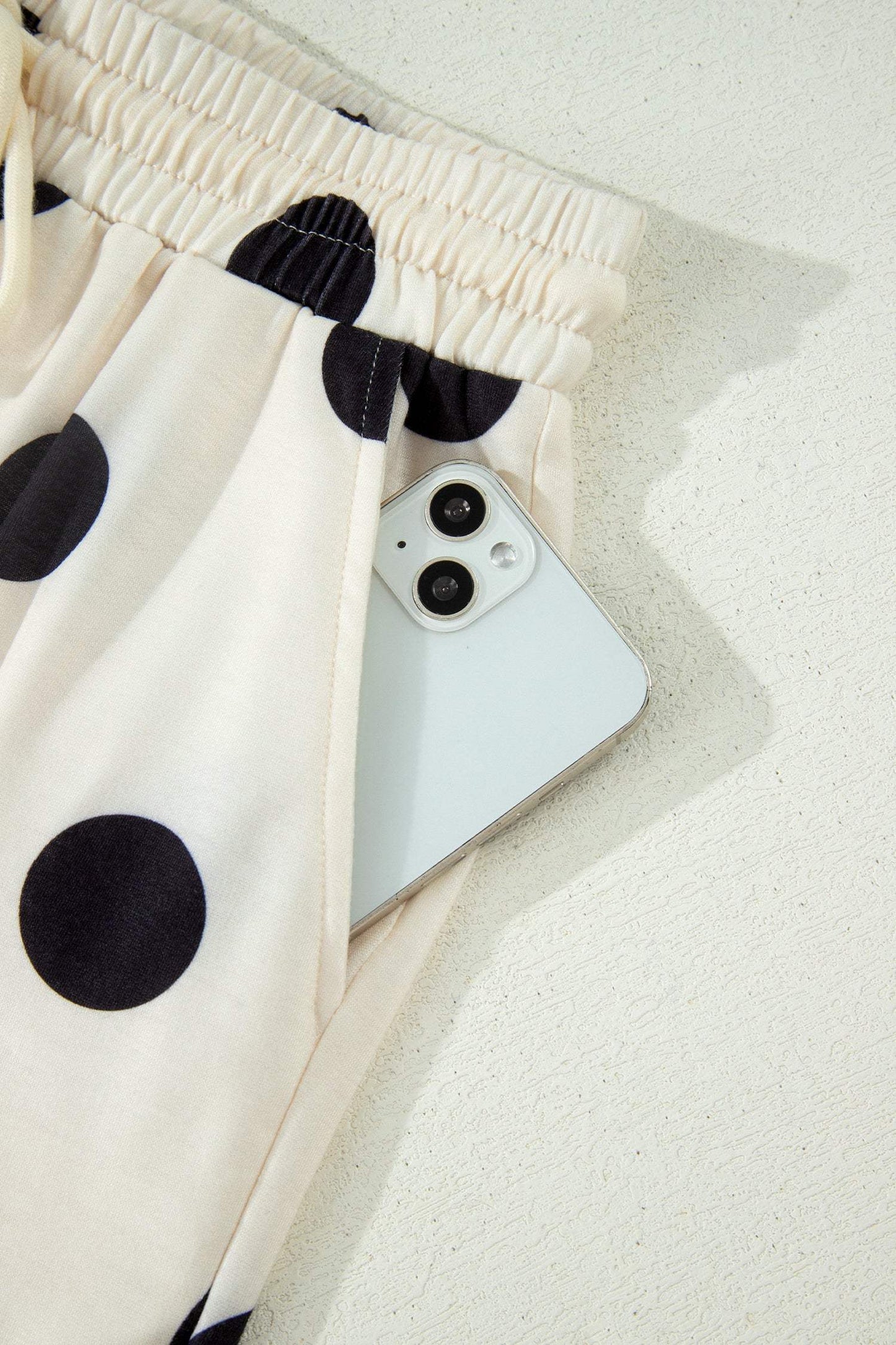Green Polka Dot Print V Neck Tee Short Set