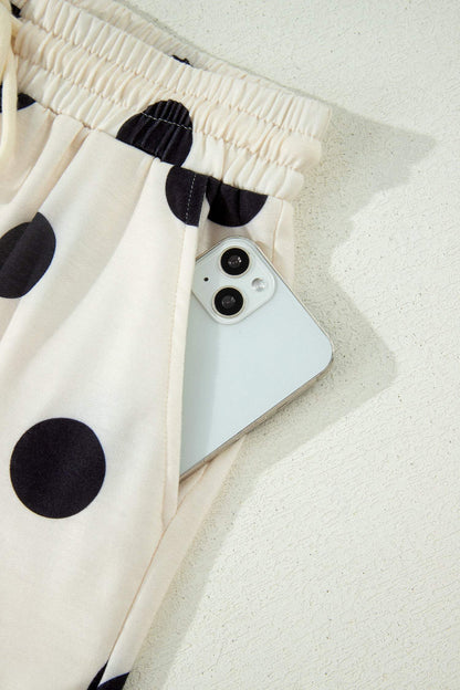 Green Polka Dot Print V Neck Tee Short Set