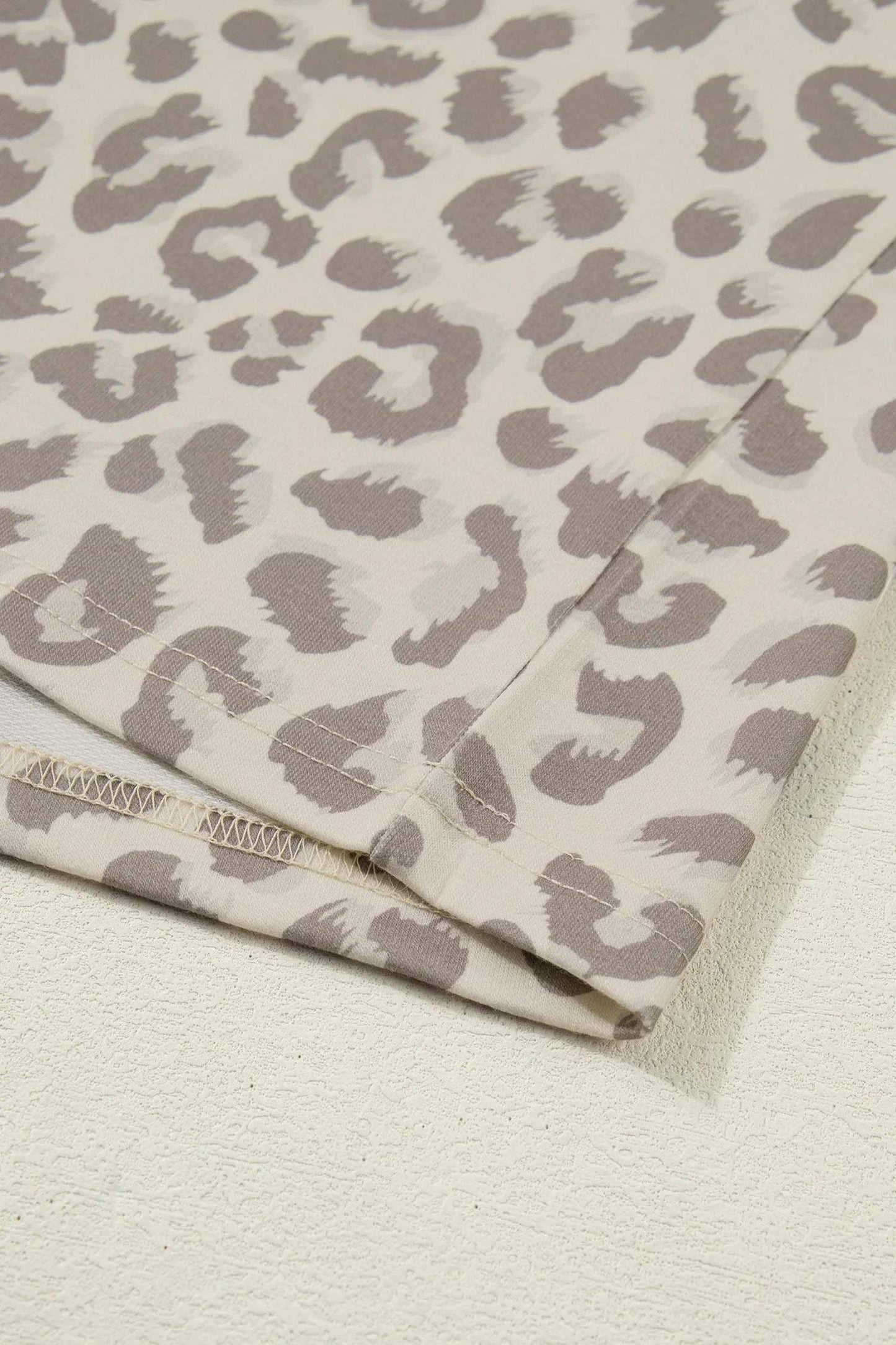 Khaki V Neck Collar Leopard Printed 2pcs Short Set
