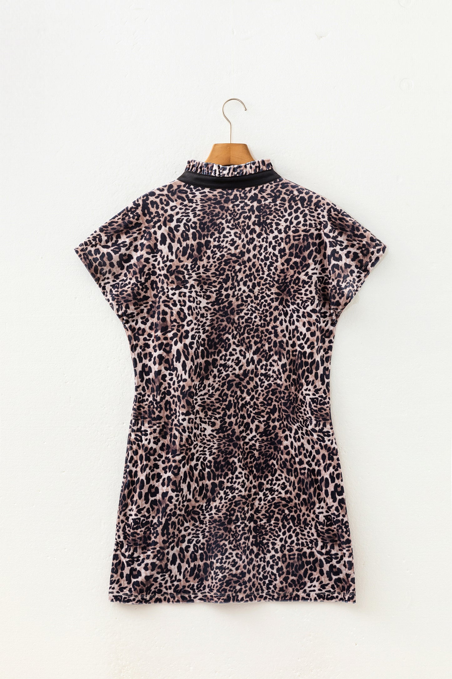 Brown Leopard Print Short Sleeve Mini Shift Silhouette Dress
