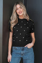 Yellow Cream Elegant Polka Dot Bubble Short Sleeve Sweater - Sweet Fashion Wholesale