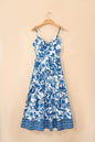 Sky Blue Twisted Bust Spaghetti Straps Backless Floral Maxi Dress