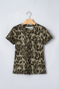 Brown Retro Leopard Print Mock Neck Slim Tee - Sweet Fashion Wholesale