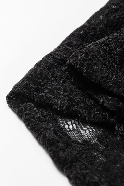 Black Elegant Stand Neck Lace Long Sleeve Top