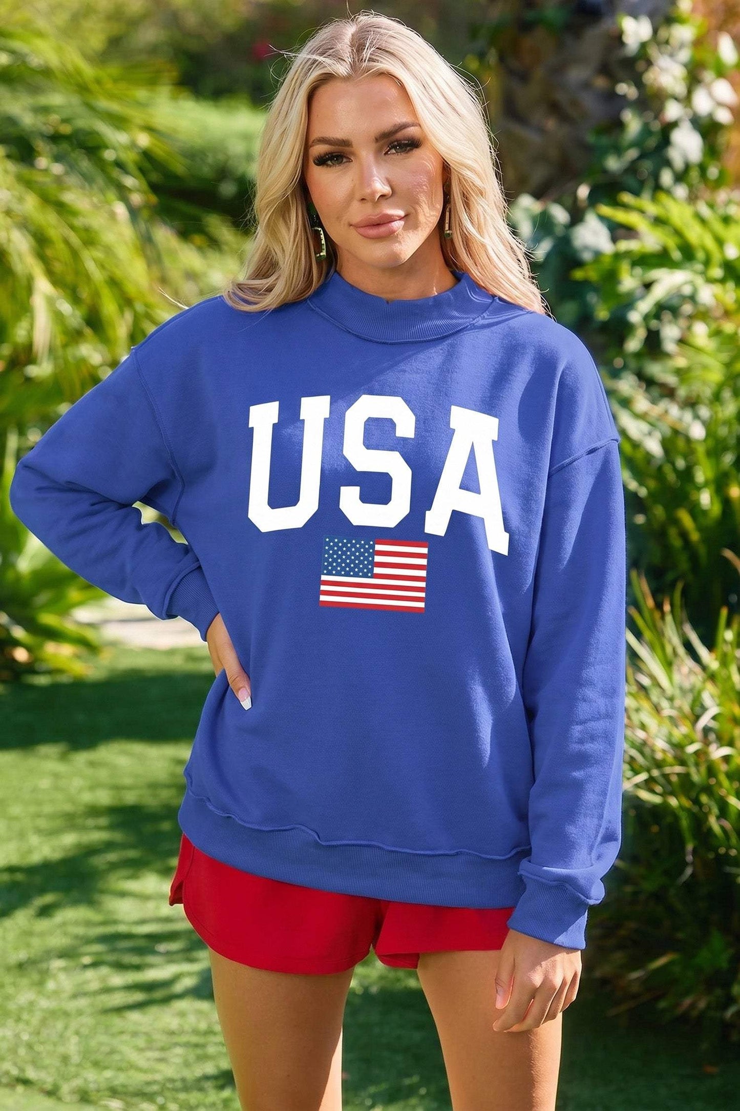 Racing Red Mock Neck Reversible USA/America Graphic Sweatshirt