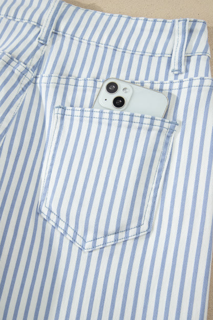 Sky Blue Stripe Casual Barrel Jeans