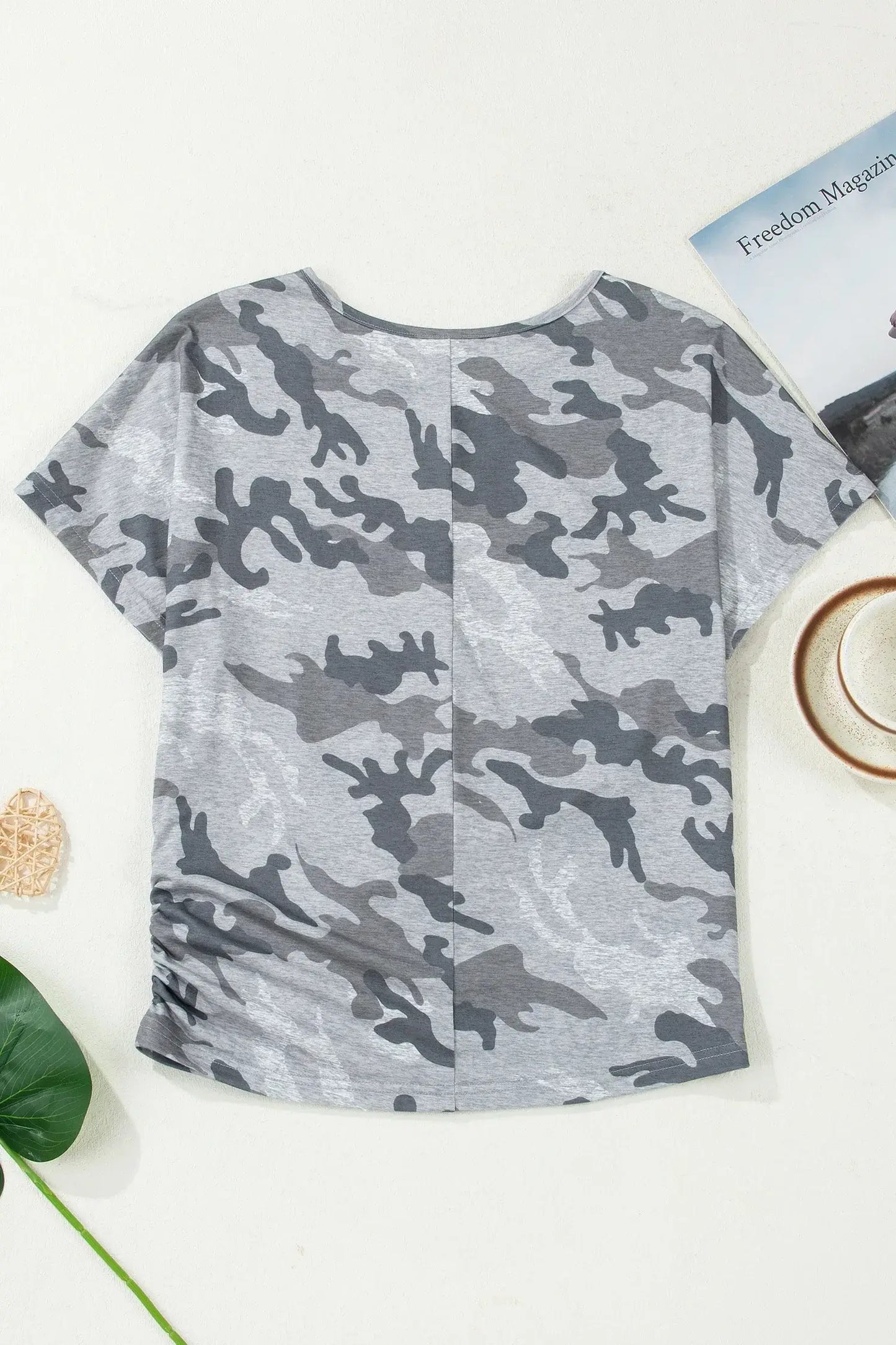 Gray Camouflage Print Round Neck T Shirt - Sweet Fashion Wholesale