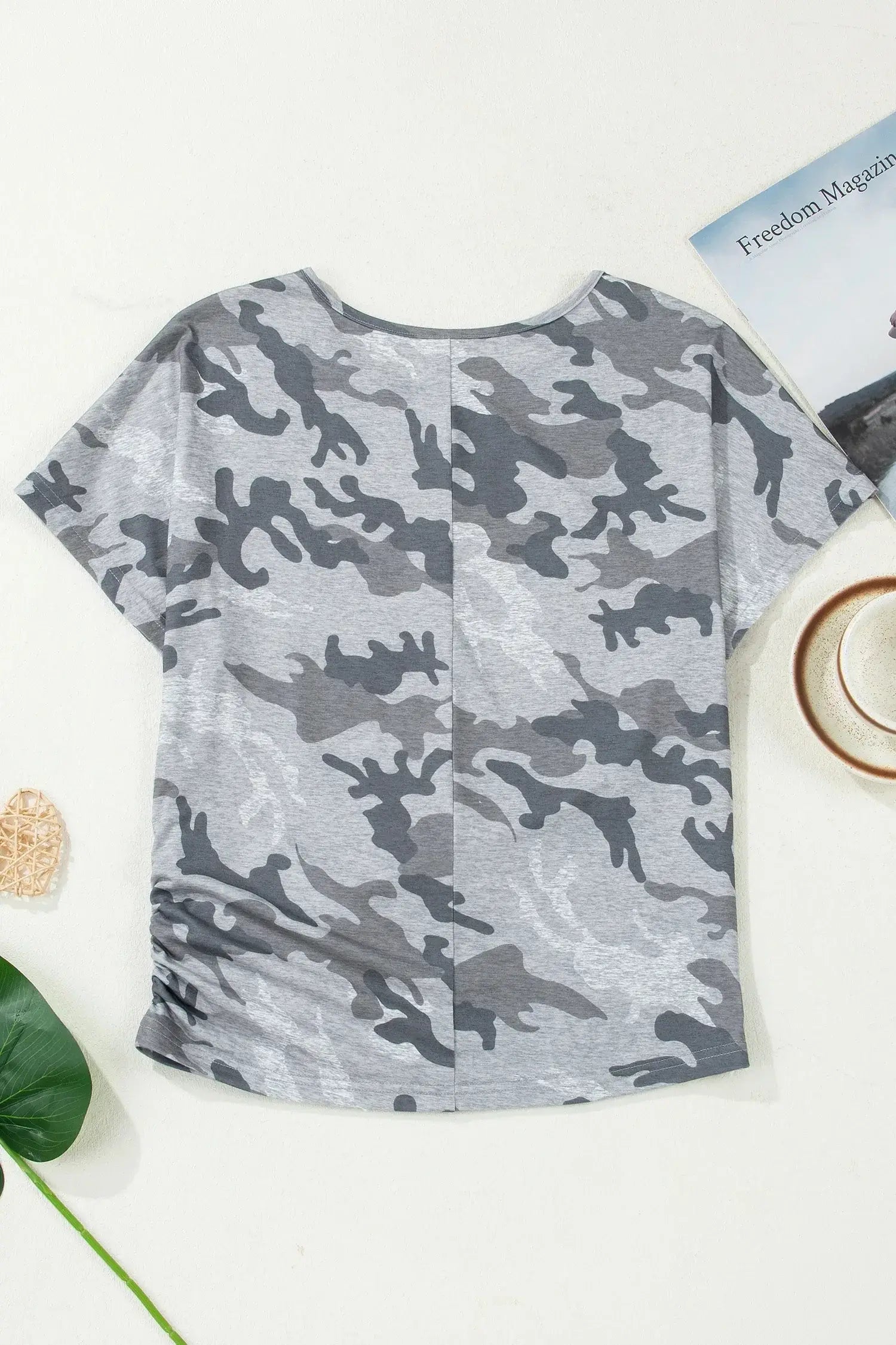 Gray Camouflage Print Round Neck T Shirt - Sweet Fashion Wholesale