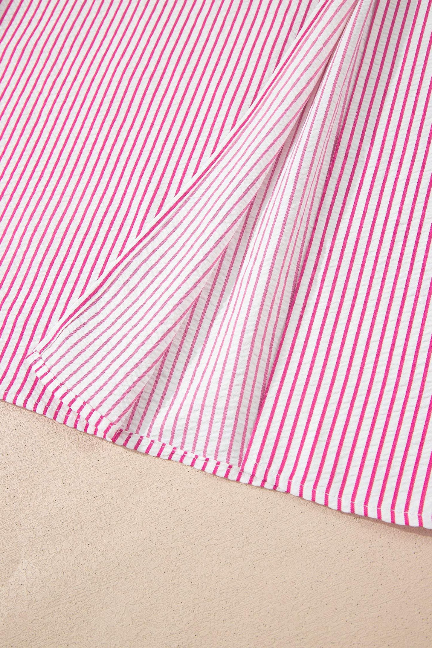 Red Stripe Frilled Detail Half Buttons Short Sleeve Long Dress