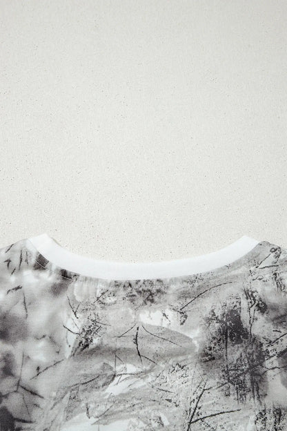 Gray Abstract Woodland Print Slim Fitted T Shirt - Sweet Fashion Wholesale