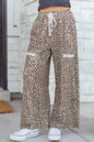 Khaki Animal Print Wide Leg Terry Knit Pants - Sweet Fashion Wholesale