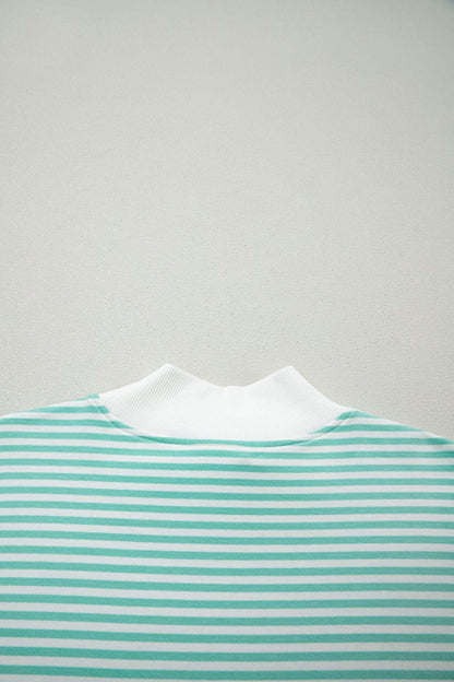 Sky Blue Stripe Oversize Mock Neck Sweatshirt and Shorts Set