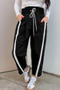 Bright Green Contrast Striped Smocked Waist Drawstring Cropped Casual Pants