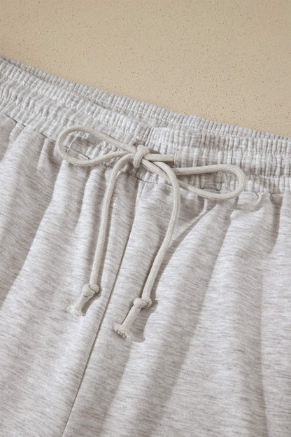Light Grey Plus Size Solid V-Neck Short Sleeve Elastic Waist Two-Piece Set