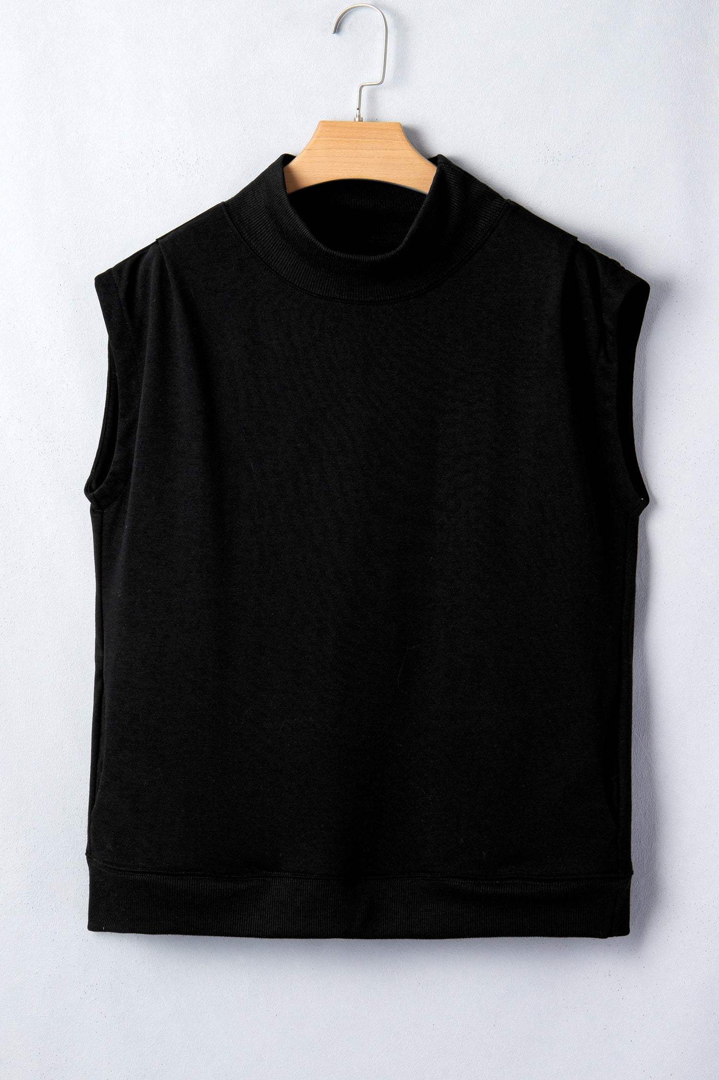 Sky Blue Solid Color High Neck Cap Sleeve Loose Top