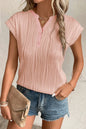 Apricot Wavy Textured Button V Neck Tee - Sweet Fashion Wholesale