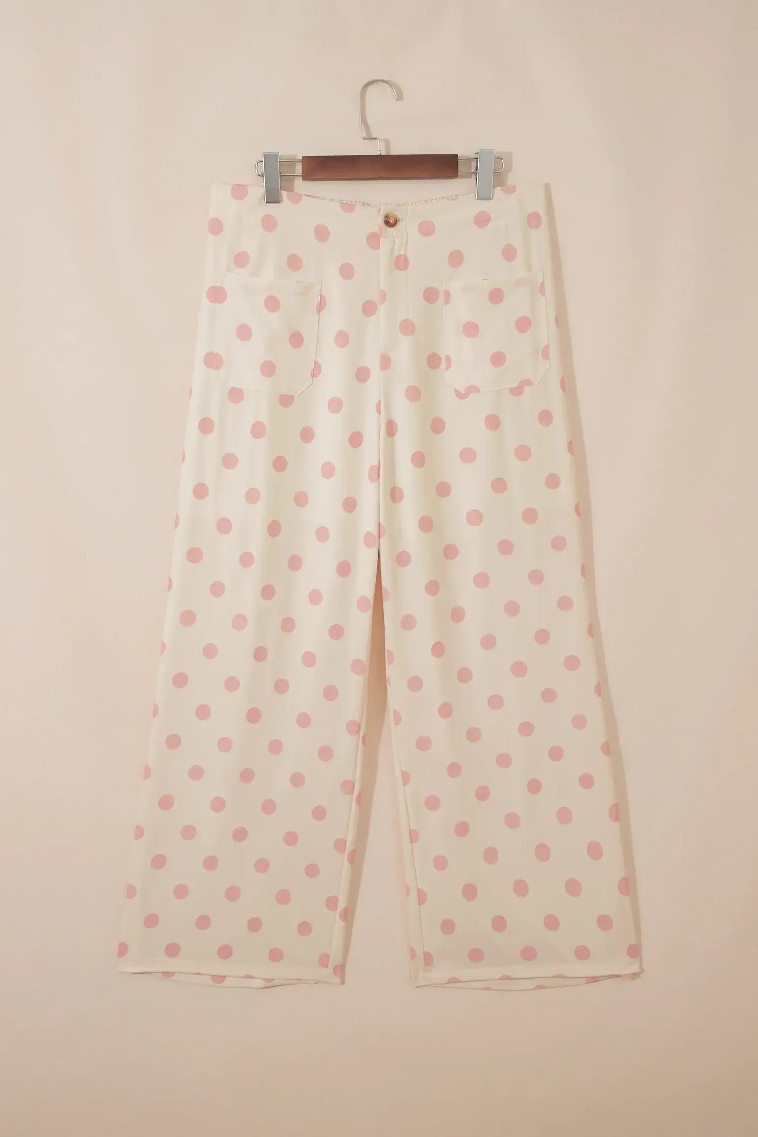 Black Polka Dot Print Patched Pocket Mid-rise Straight Leg Pants - Sweet Fashion Wholesale