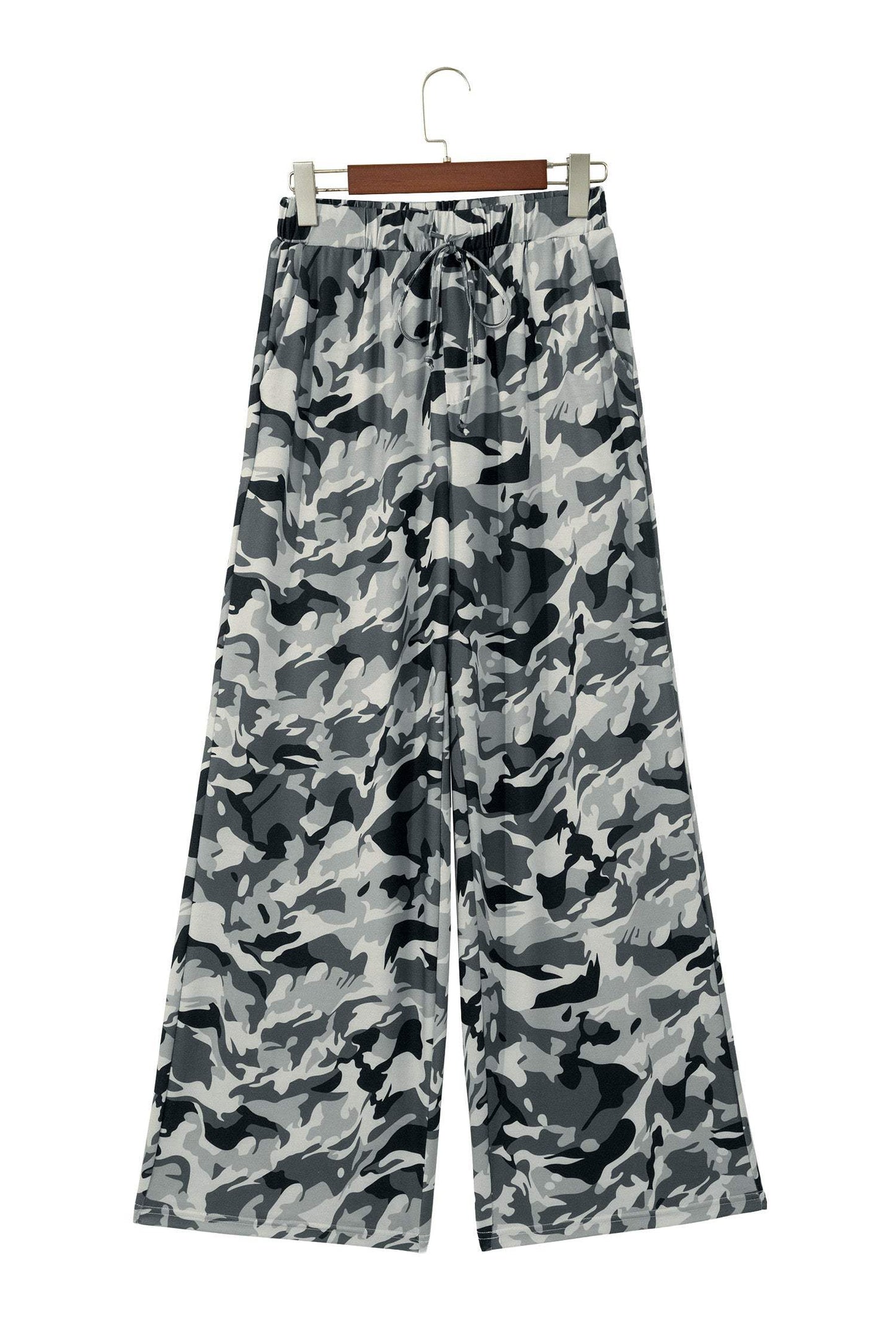 Green Camouflage Print Drawstring Casual Pants