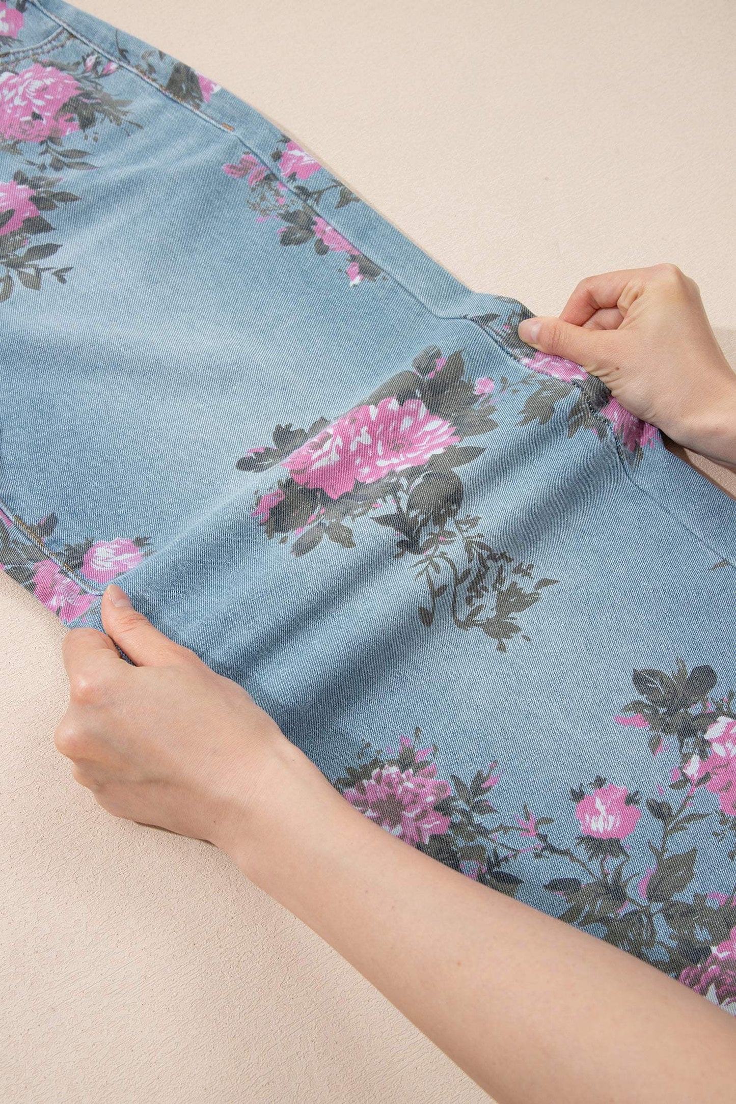 Sky Blue Garden Floral Print Bootcut Jeans