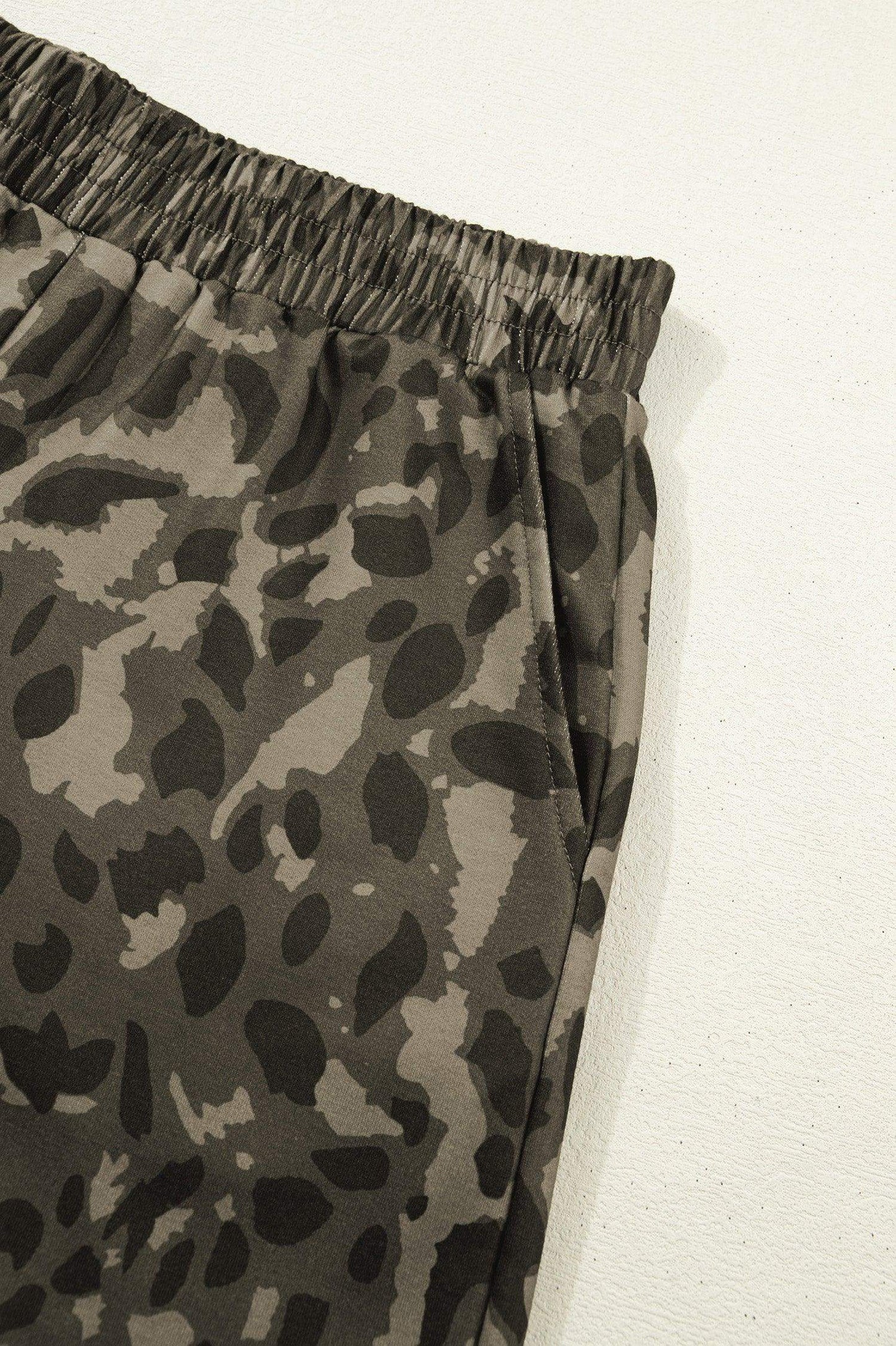 Brown Leopard Print Crew Neck Short Set - Sweet Fashion Wholesale